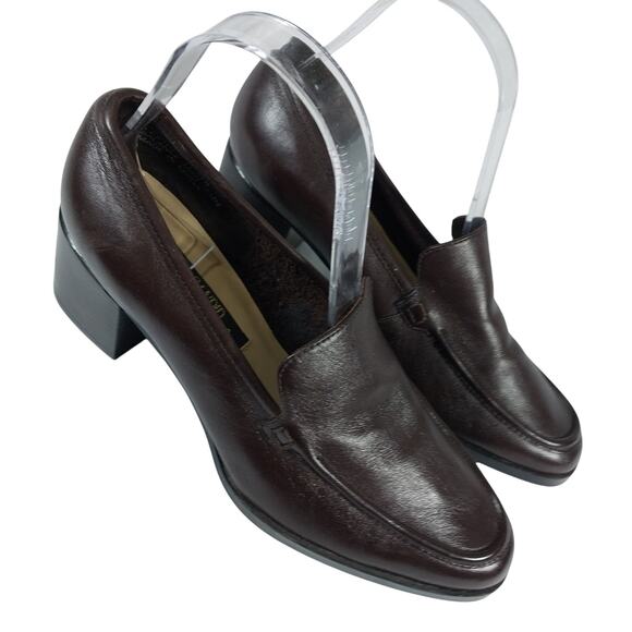 CANDID STATEMENTS! ESPRESSO BROWN GENUINE LEATHER CHUNKY HEEL LOAFERS! SZ 7.5M - Picture 1 of 10
